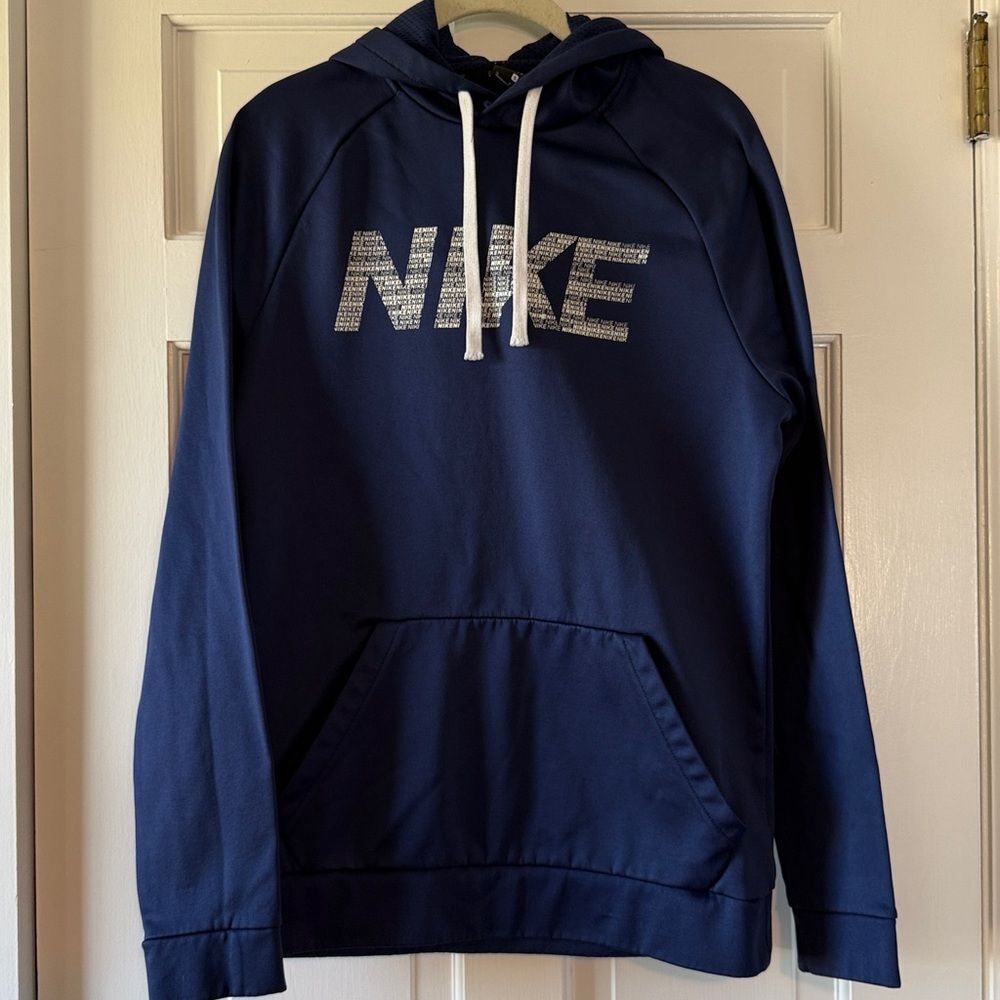 Nike navy blue white hoodie men’s small performances athletic logo dri-fit